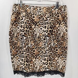 Robertson Los Angeles satin animal print reversable lace trim skirt womans sz 14